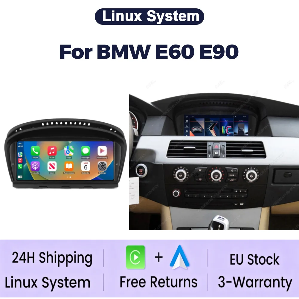 9,3 Zoll Linux Bildschirm Kabelloses Carplay Android Auto für BMW E60 E61 E62 E63 E90 E91 E92 E93 Autoradio Stereo Multimedia Player WIFI BT GPS Navigation 1600*600 Display