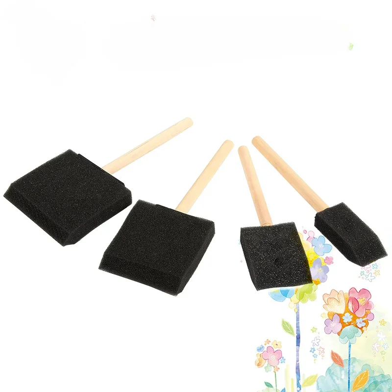 Wooden handle Foam Paint Brush Sponge Oil Stain Polyurethane Craft Art Craft Paint Brush Set Child Painting Sponge Foam Brushes