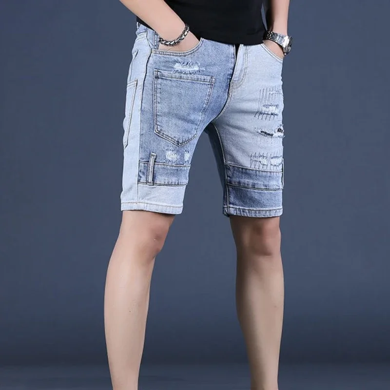 

Man Denim Shorts Half Long Skinny with Pockets Bermuda Slim Short Jeans Pants for Men Designer Stretchable Wih Zipper Jorts Rude