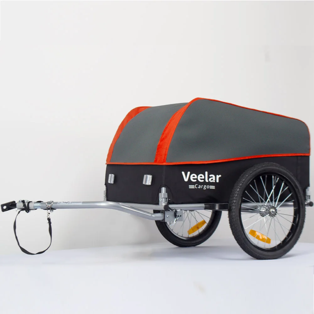 مقطورة عربة شحن كبيرة للدراجة ذات عجلتين من الشركة المصنعة مع قماش أكسفورد، وحدة تخزين قابلة للطي، وغطاء قابل للإزالة، أحمر