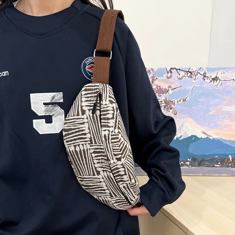 Geometryczna płócienna torba na talię Trend uliczny Fanny Pack Woman Chest Pack 2024 Torba na pas do ćwiczeń Modne damskie torby na ramię Crossbody — zdjęcie 5