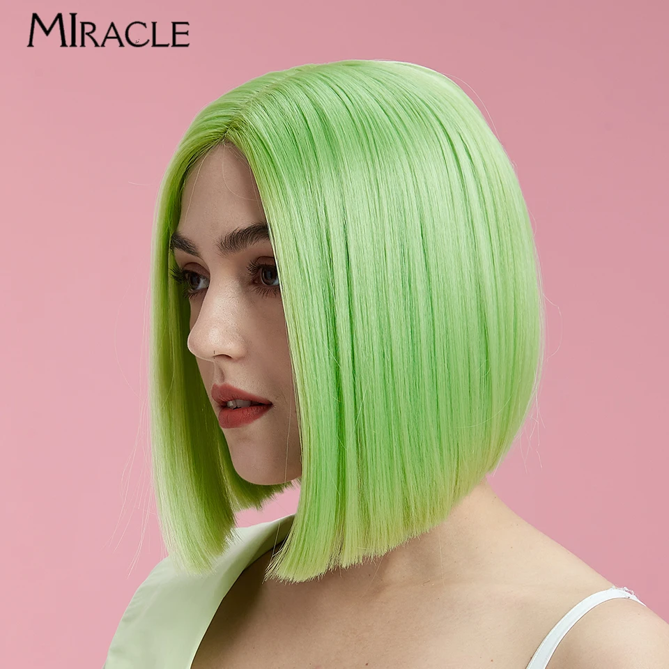 MIRACLE Short Bob Lace Wig for Women Synthetic Lace Front Wigs Ginger Green Blue Blonde Cosplay Wigs 10 Inch  Bob Wig