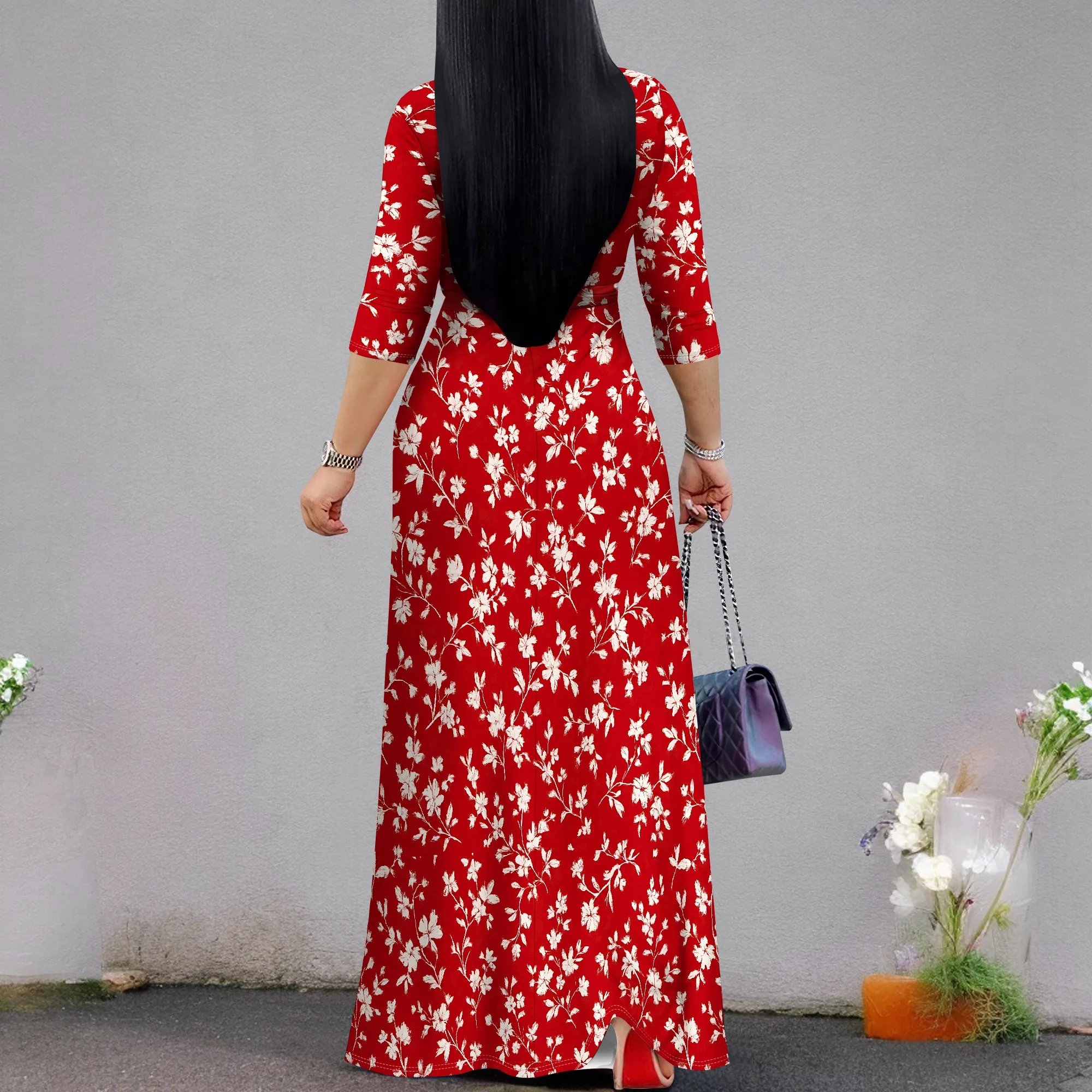 Womens Sundress Summer Floral Short Sleeve Wrap V Neck A-Line Midi Dress