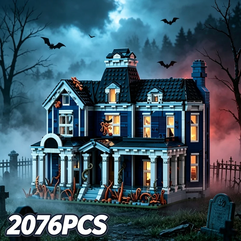 Spooky Haunted Mansion MOC Building Blocks Horror Villa Bricks DIY Assembly Toy Halloween Desktop Decor Gift for Adult Collector