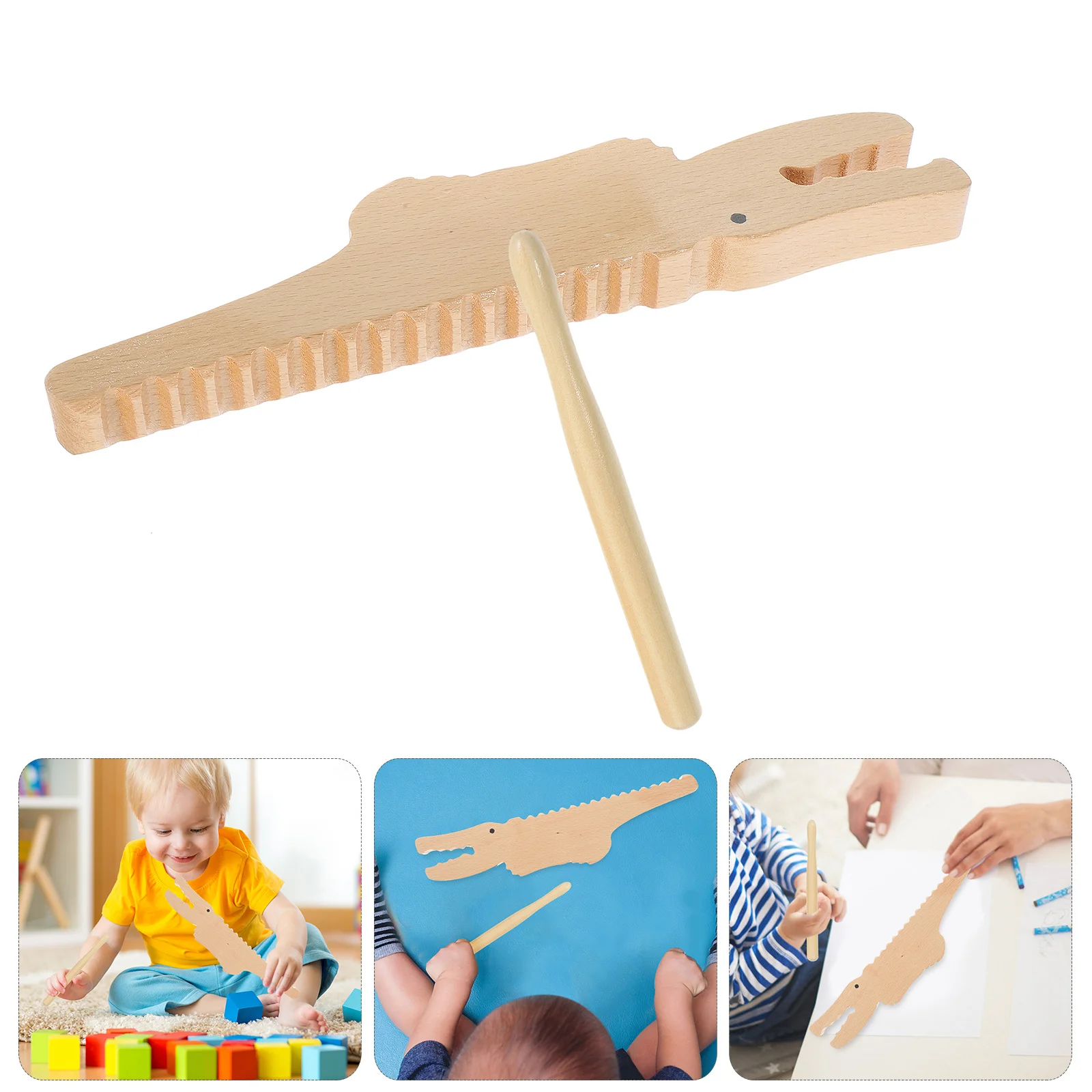 

1 Set Of Wooden Alligator Guiro Percussion Kids Musical Instrument For Early Education Smooth Safe Bright Funny Sound Child