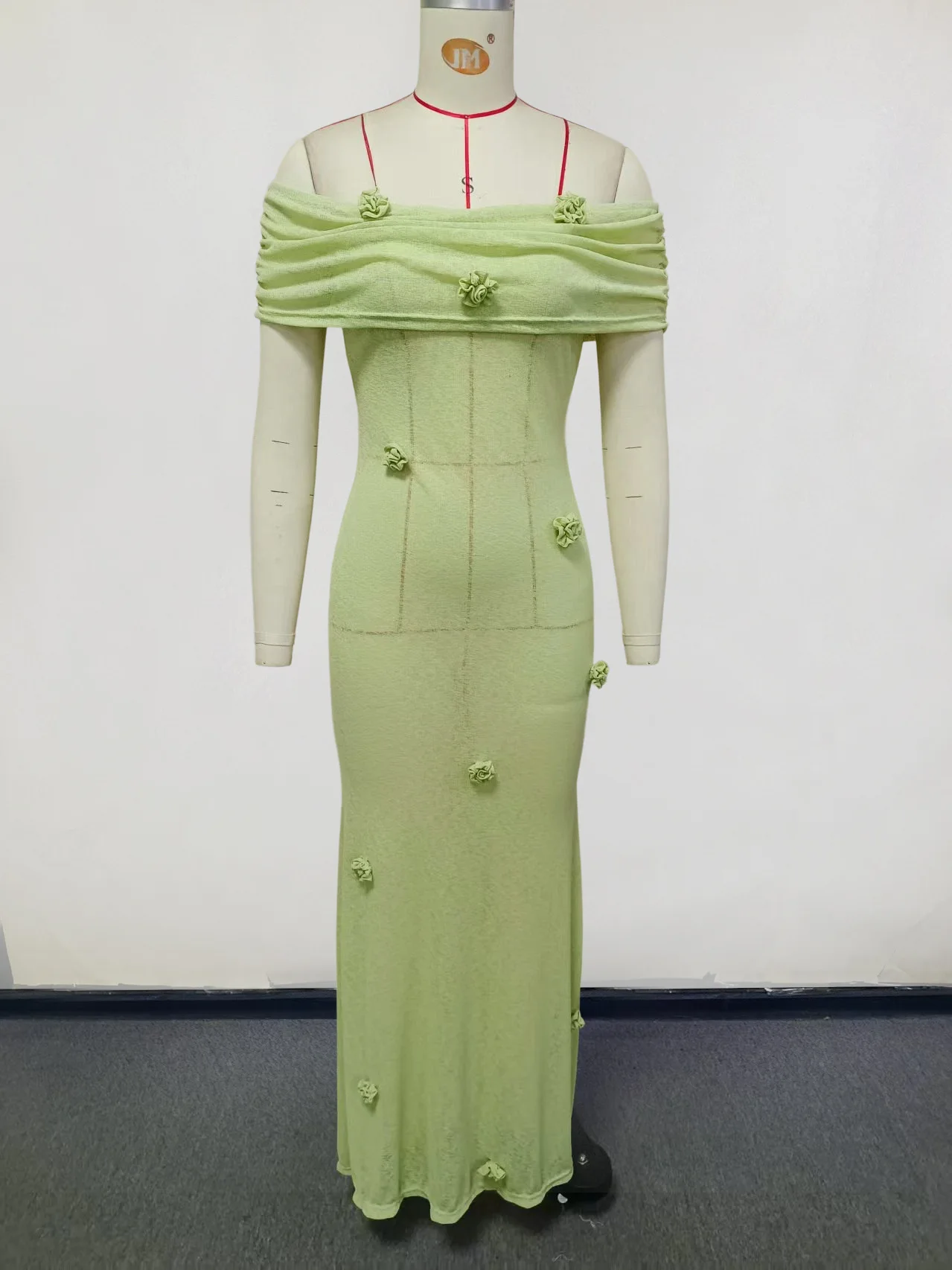 3d floral fora do ombro vestido mulher sem alças plissado cor sólida robes sem mangas elegante moda magro feminino longo maxi vestido