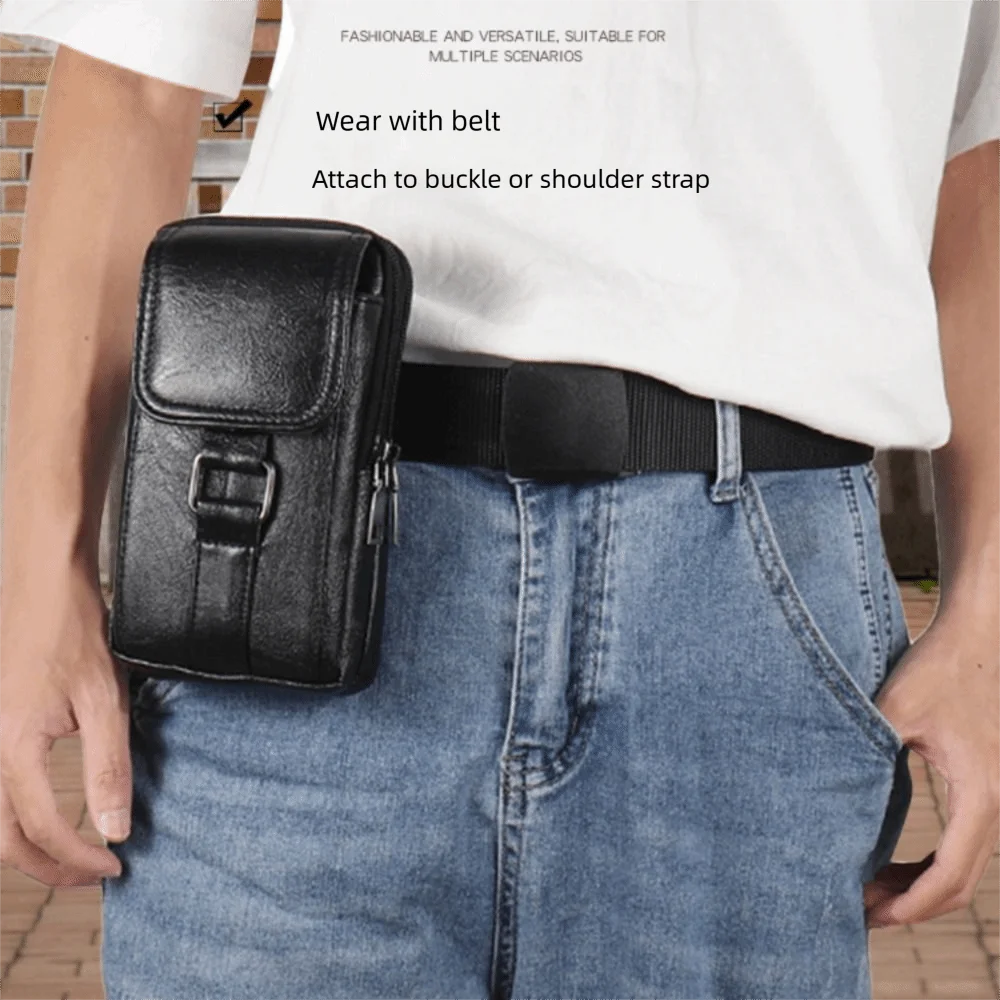 Vintage-Stil PU-Leder Hüfttasche Wasserdichte Mehrschichtige Handytasche mit Hüftgurt Brusttasche für Outdoor-Aktivitäten – Detail 7