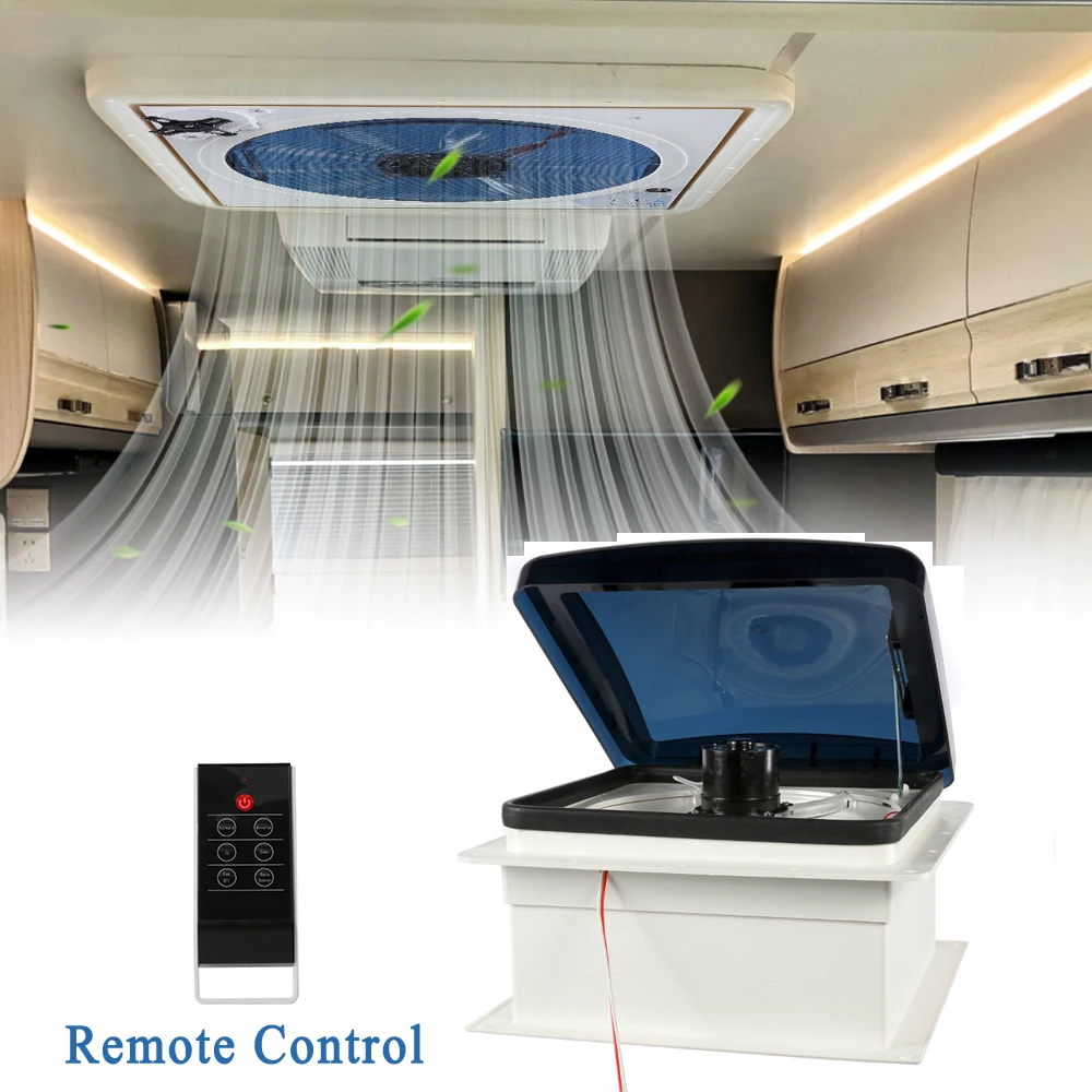 14inch 12V RV Roof Vent with Thermostat & Rain Sensor, Automatic & Manual 10 Speed Adjustable，Automatic RV Ventilating Fan
