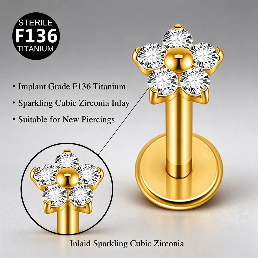 1/5PCS F136 Implant Titanium Earrings Stud,Trendy Flower Zirconia Cartilage Earrings,Tragus Conch Helix Piercing Jewelry image 3