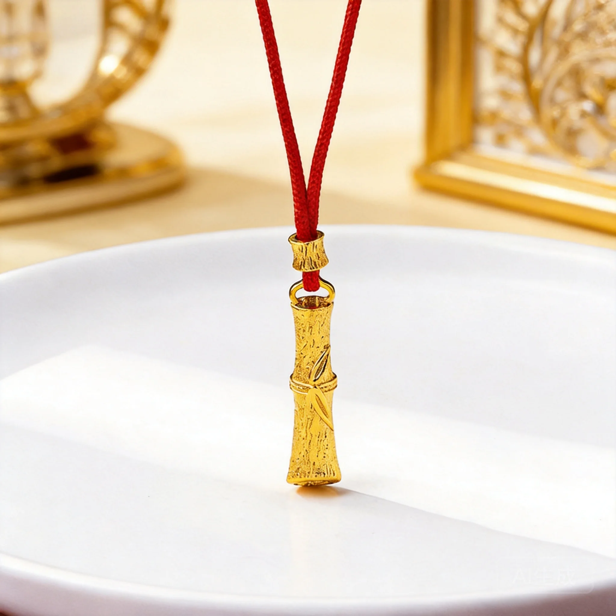 Women's 2026 Retro Chinese Palace Style Brushed Bamboo Joint Pendant Necklace Vietnamese Sand Gold Fortune Blessing Trendy Jewel