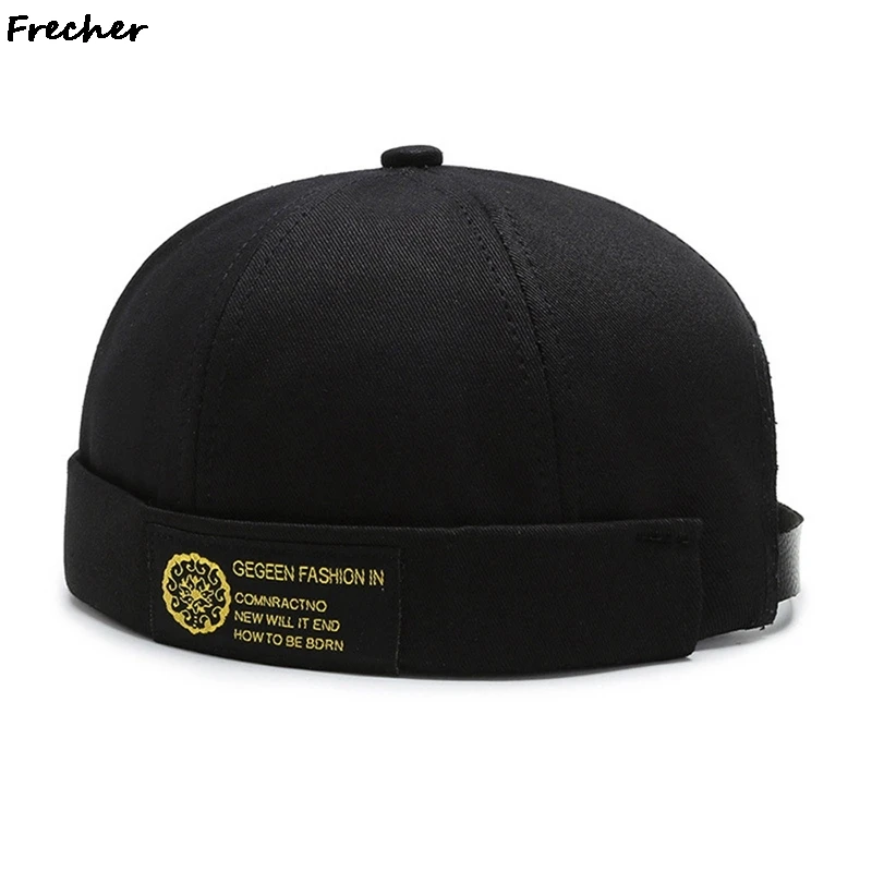 Men Women Skullcap Sailor Cap Brimless Vintage Docker Streetwear Adjustable Cotton Short Denim Rolled Cuff Beanies Cap Hats 2022