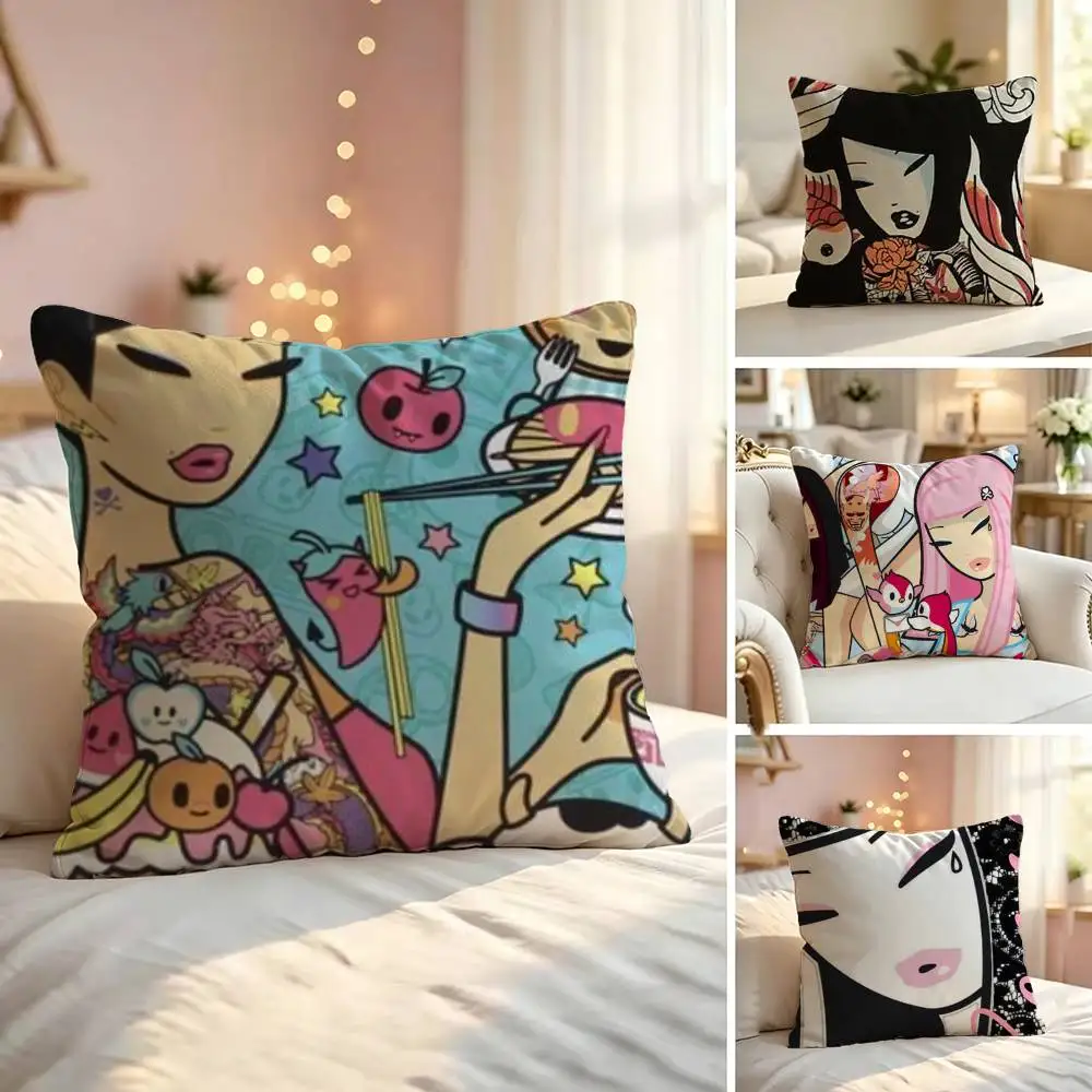Cartoon T-Tokidokis-s Pillow Case Sofa Living Room for Bedroom Headboard Backrest Cushion Square Nap Time