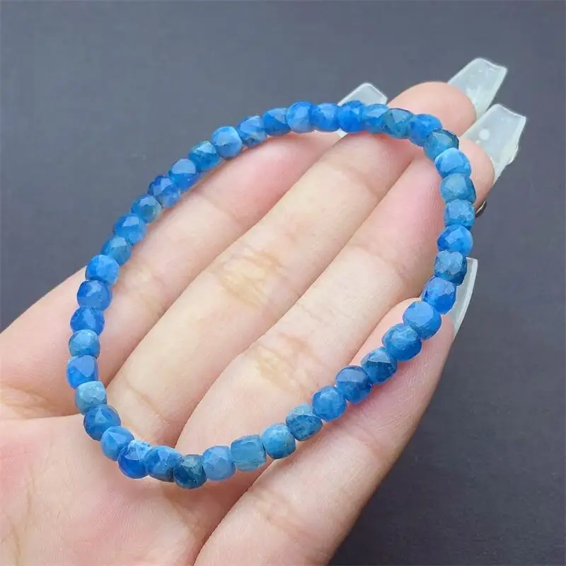 4MM Natural Blue Apatite Cube Bracelet Healing Crystal Charm Bracelets for Women Energy Jewelry Gift 1PCS