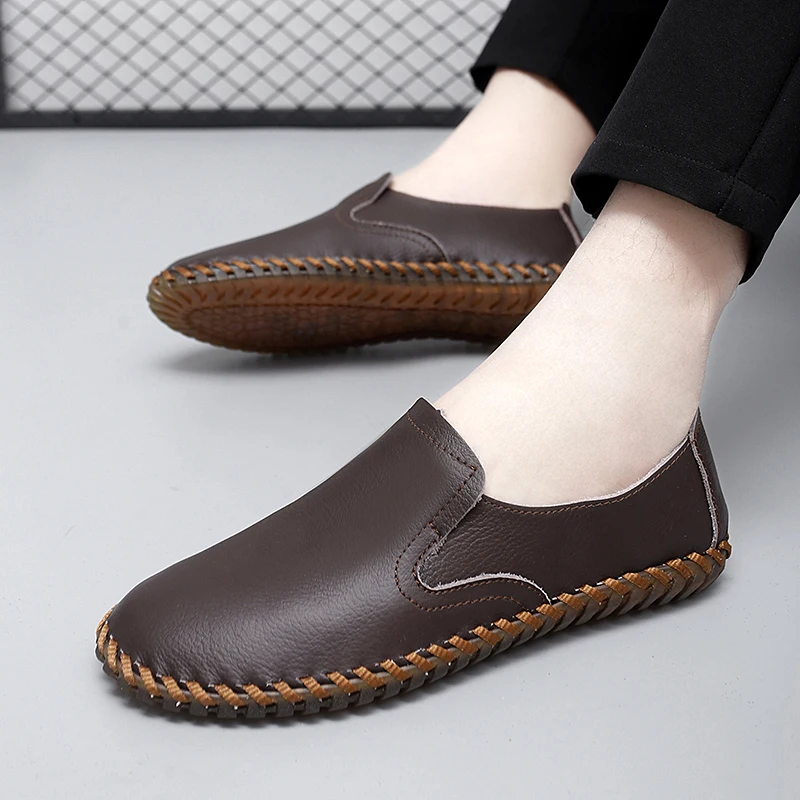 

Fashion Brand Men's Leather Casual Shoes Handmade Sole Wear-resistant Men's Oxford Shoes Low Cut Comfortable Driving Shoes