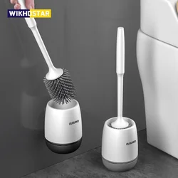 WIKHOSTAR TPR Silicone Head Toilet Brush Wall Mounted Cleaning Brush Long Handle Toilet Brush Bathroom Accessories Sets