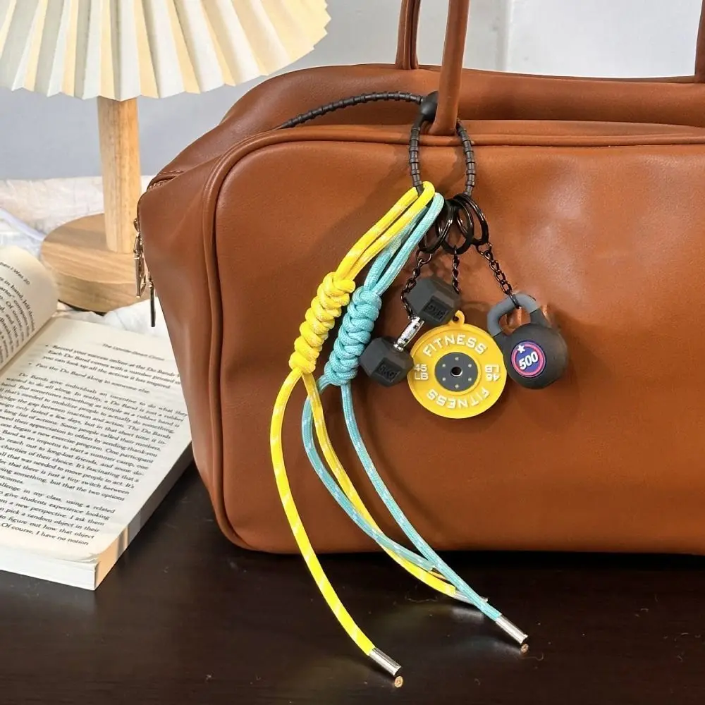 

Mini Fitness Series Pendant Colorful Kettlebells Barbell Plates Key Chain Creative Bag Charm Simulation Dumbbells Keyring