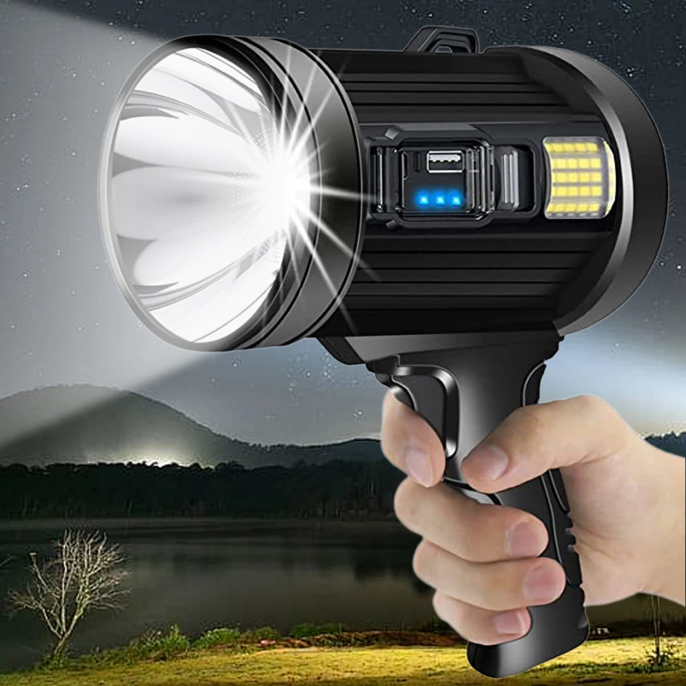 Handheld Hunting Flashlight with Solar Panel LED Flashlight Waterproof Fishing Lantern Torch Emergency Charging Outdoor Lamp