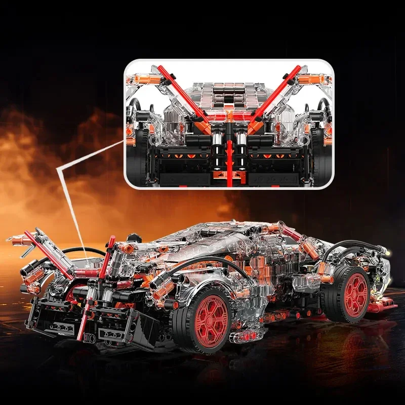 透明 V12 ブロックロードスター RC テックレーサー 1:14DIY ロードスタービルディングブロックアセンブリブロック車のおもちゃの誕生日ギフト