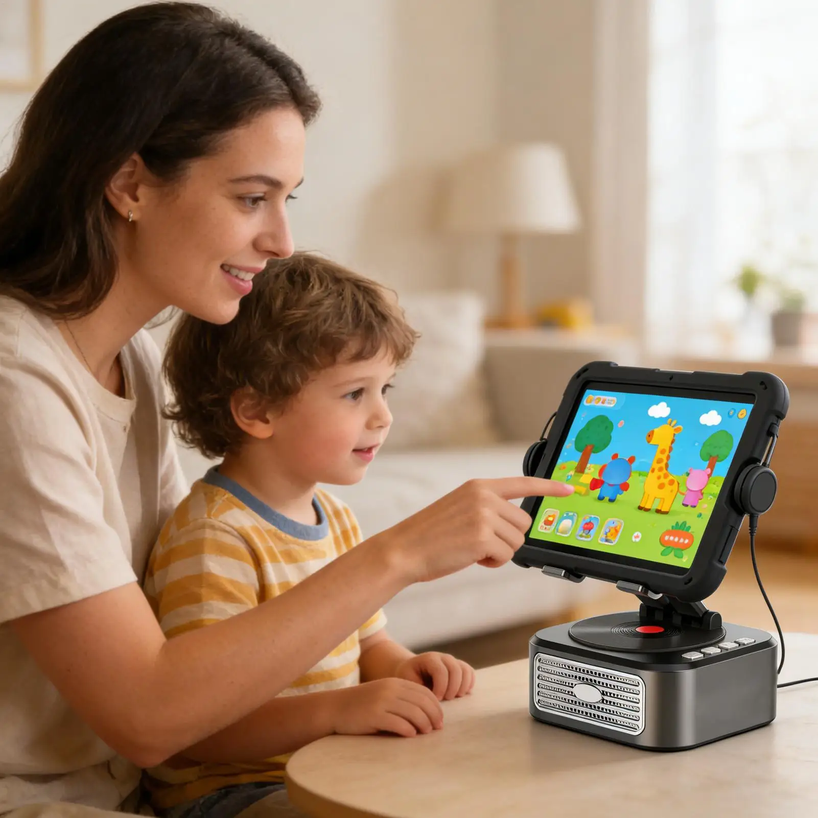 Tablet Holder 360 Degree Rotating Multifunctional Stereo Adjustable Speaker Tablet Desk Accessories For Kids Bed Bedside Floor