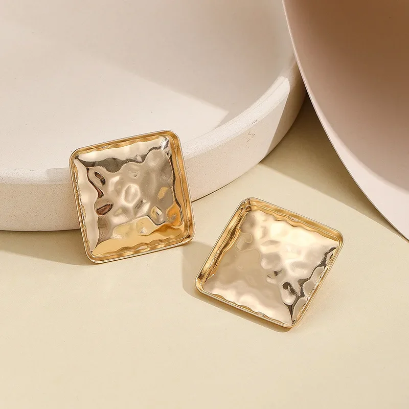 Simple Geometric Square Hammered Metal Earrings For Women Party Holiday Fashion Jewelry Ear Accessories CE161