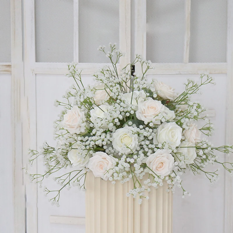 80/70/60/55/40cm White Baby Breath Rose Flower Ball Wedding Table Centerpiece Deco Gypsophila Artificial Floral Party Event Prop