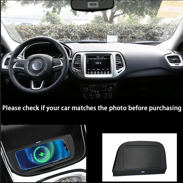 2 Din for Jeep Compass 2016-2019 Car Wireless Mobile Phone Charger Center Console Storage 18W iphone fast charge plate holder