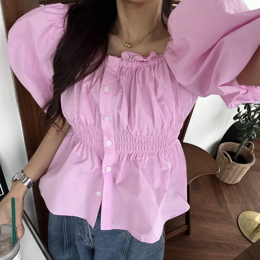 

Шикарный милый топ с коротким рукавом в корейском стиле, универсальная очаровательная женская рубашка, омолаживающая образ, модная новинка лета 2026 года