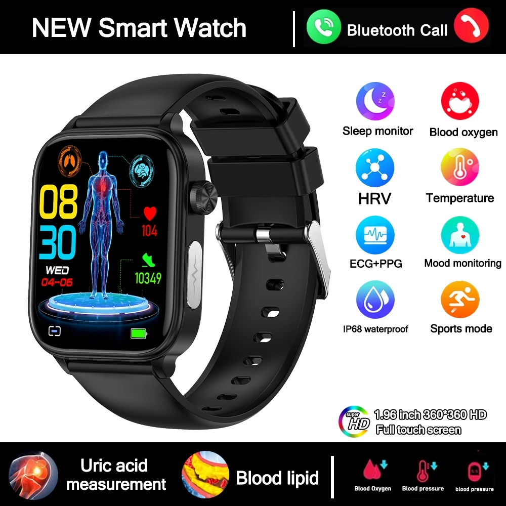 2025 Nieuwe 24-uurs Gezondheidsbewaking Smartwatch Heren Urinezuur Bloedlipiden Hartslag Bluetooth Oproep Smartwatch Dames