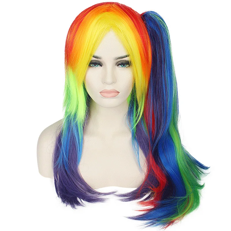 Ultraviolets Synthétiques avec Queue de Cheval pour Femme, Longs, Droits, Colorés, Convient pour les Fêtes d'Halloween, Jeux de Rôle, 26 Pouces