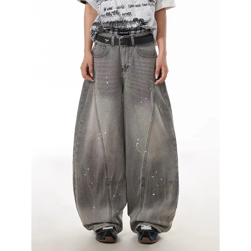 

Olivegirl Women's Baggy Gray Jeans Denim Goblin Core American Retro High Street Y2K Japanese Harajuku Wide Cowboy Grunge Punk