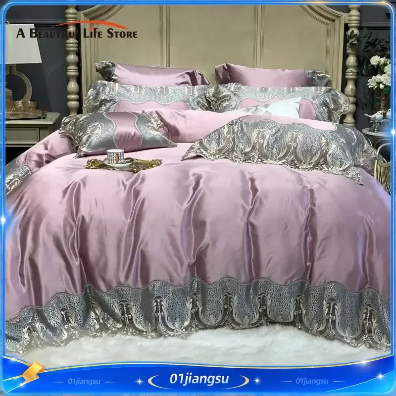 Luxury Lace Embroidery Bedding Set 1000TC Egyptian Cotton Princess Wedding Duvet Cover Sheet Pillowcases High Thread Count