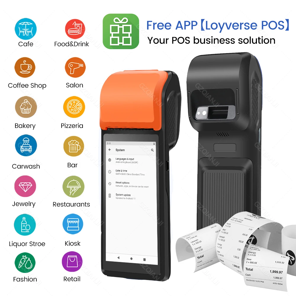 Android POS Printer 58mm Portable Terminal Sii Electronic Ticket Receipt Bluetooth Printer All-In-One Handheld Business POS PDA