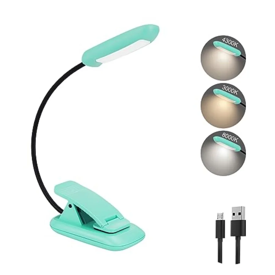 Rechargeable Book Reading Light, Portable Bendable Neck, Brightness Adjustable with Eye Care Reading, Warm and White LEDs, Perf