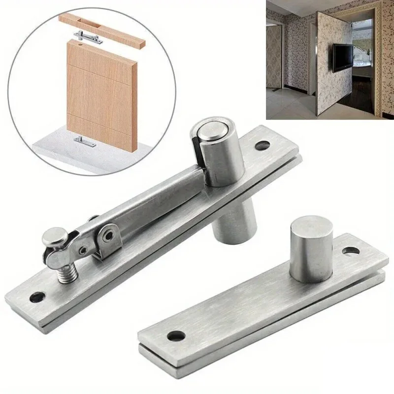 1 Set 360 Degree Rotate Stainless Steel Hidden Door Hinge Kit Heavy-duty Door Pivot Hinge for Wooden Door/Secret Doors/Bookshelf