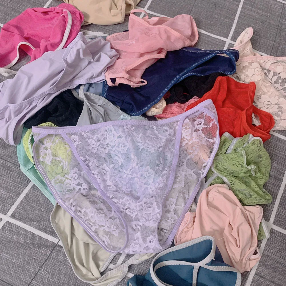 1 قطعة الرجال مثير الدانتيل ملخصات السروال g-سلسلة الحرير الجليد الكلسون الدانتيل الملابس الداخلية سراويل داخلية تنفس سلس ثونغ #5