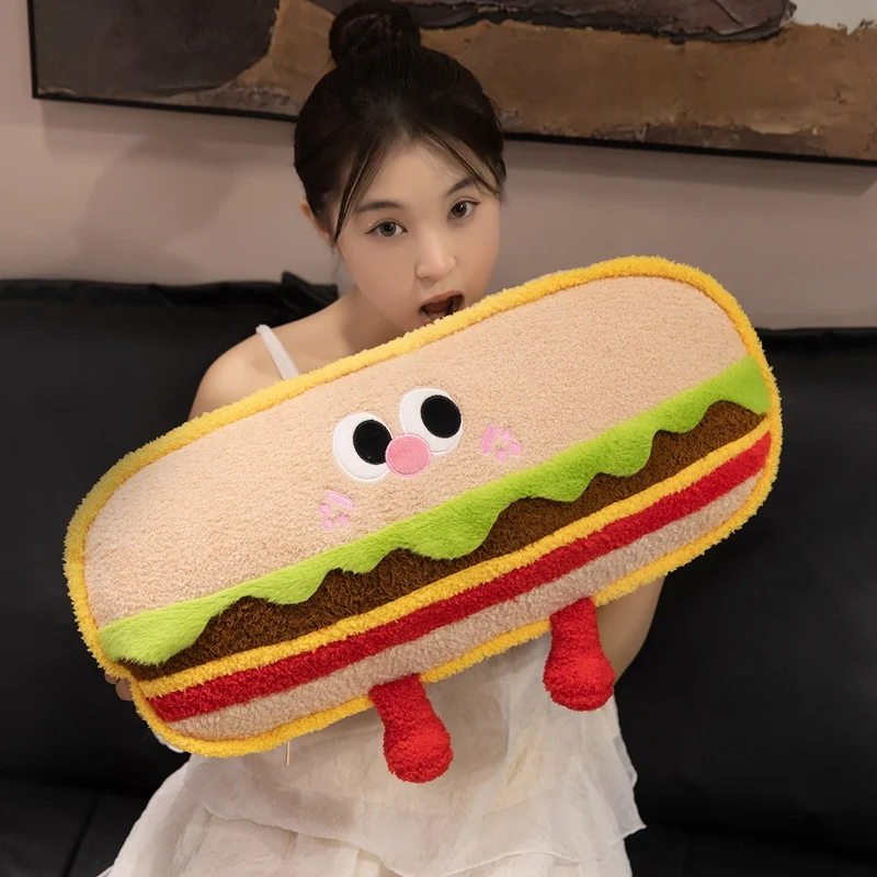 60/90/120cm Cartoon Food Long Plush Pillow Soft Stuffed Chubby Huggable Pillow Hamburger Cookies Kawaii Room Decor Kids Gifts