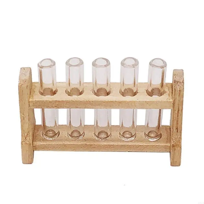 

5pcs/set Laboratory Glass Test Tubes with Wooden Rack Set 1:12 Dollhouse Miniatu A2UB