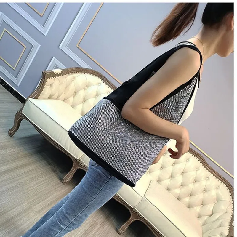 luxury diamond large bag fashion South Korean Oxford cloth with cowhide lightweight travel duffel capacity single shoulder bag