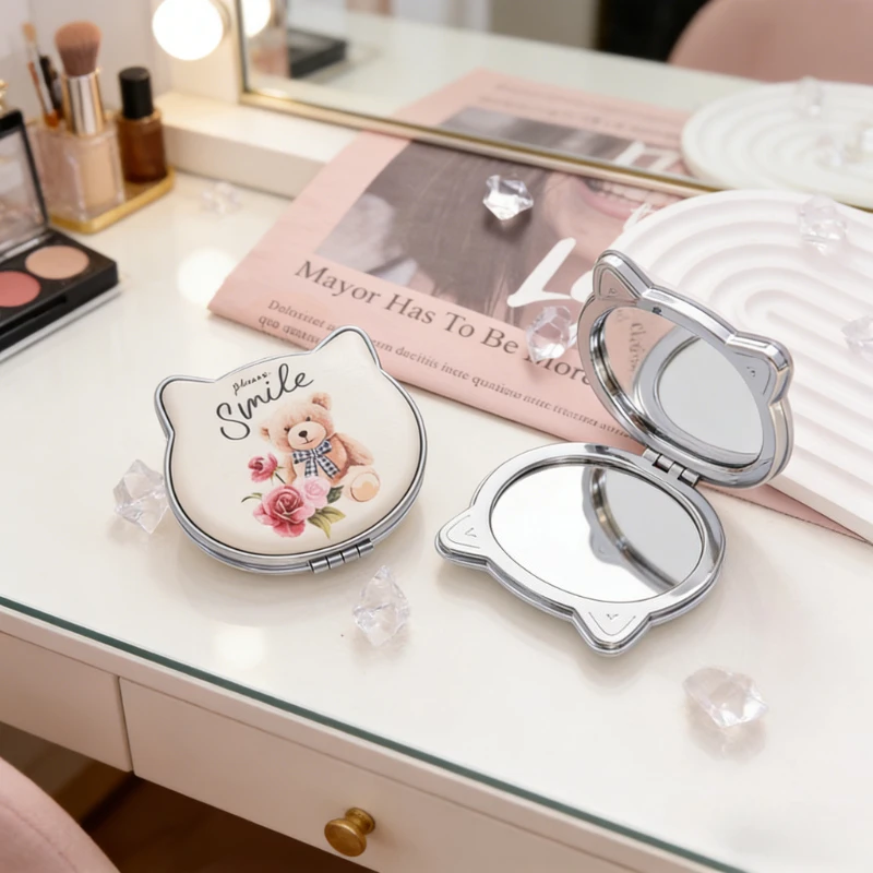

Metal Foldable Double-Sided Makeup Mirror Cat Macaron Portable Mirror, Kawaii Travel Compact Mirror Promotional Gift Mini Mirror