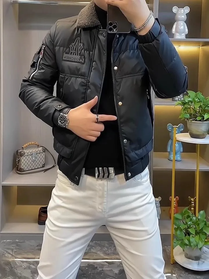 

Men's Casual Thiened Cotton Jaet Coat Faionable Winter Warmth Collar Youth Trendy ort Sle Long Sve Color