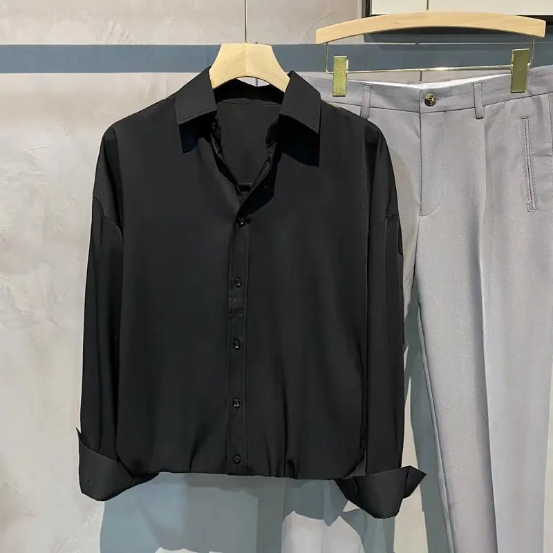 

Мужские длинные Sve Ice Silk irt, повседневные драпированные, тонкие, модные, летние, белые, однотонные, свободные посадки, молодежные, Vitali Sle