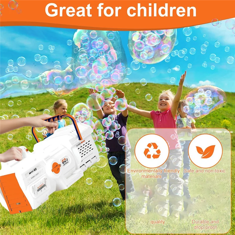LED Light 60 Holes Bubble Machine Electric Full Automatic Soap Bubble Machine For Kids Outdoor Party Child Gifts
