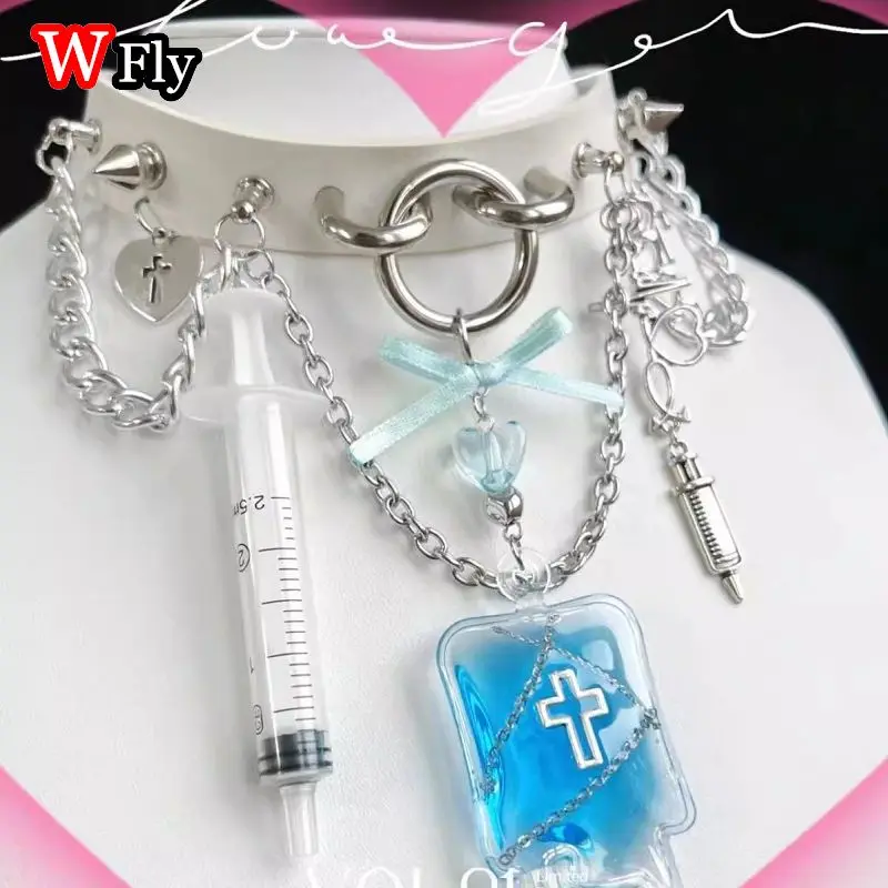 Harajuku Hot Girl Lolita Mine Sweetheart Disease Petite Nurse Needle Cross Medical Subculture Bow Collar Accessories Y2k