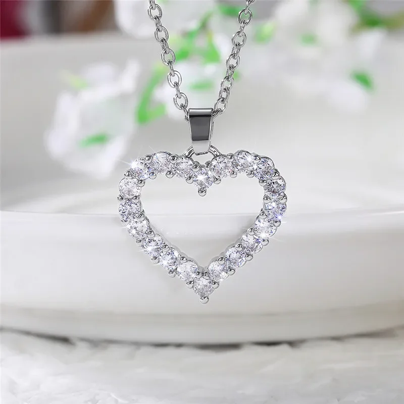 CAOSHI Eternal Heart Shaped Necklace Sparkling Zirconia Accessories for Lady Chic Simple Style Jewelry Romantic Confession Gifts