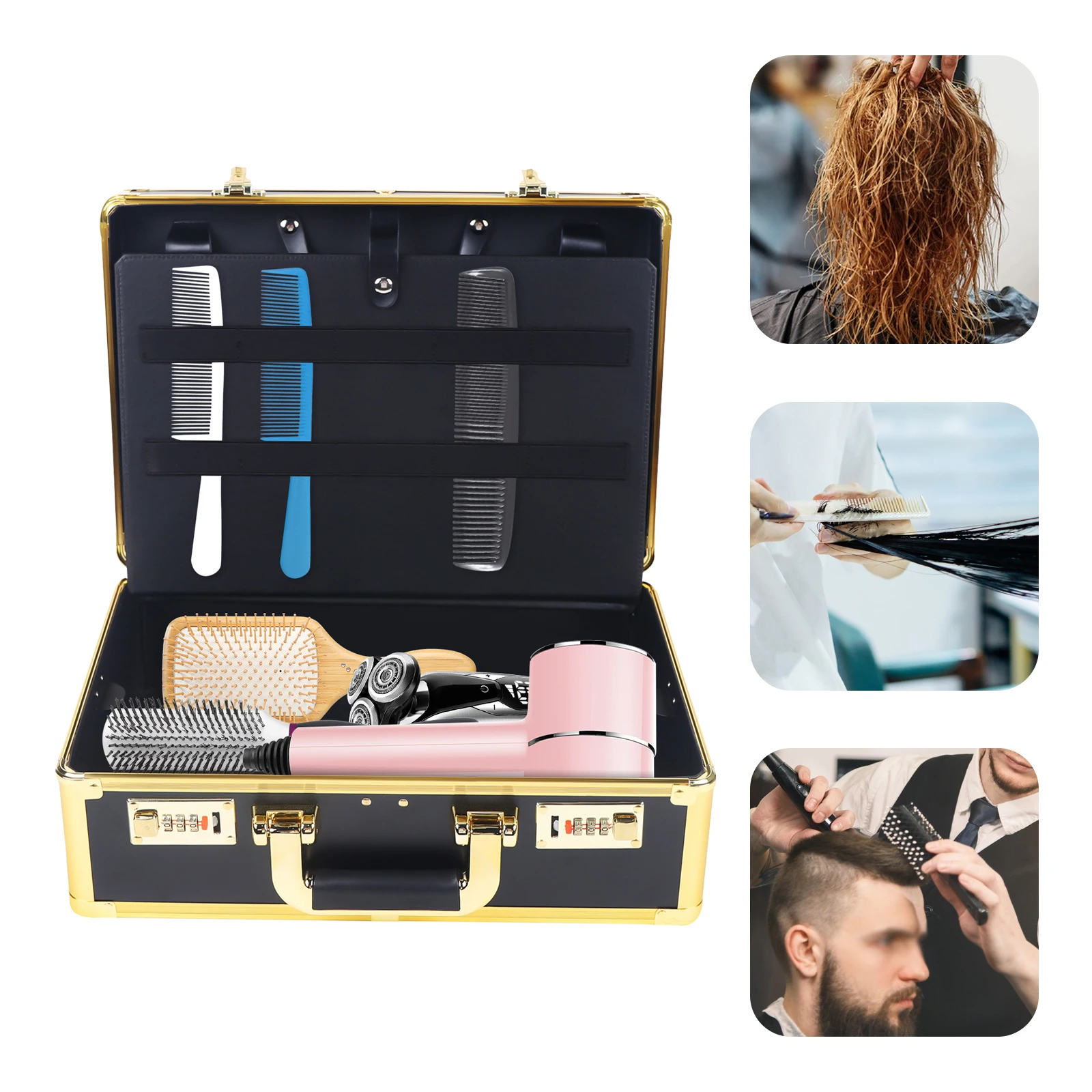 

Barber Carrying Case,Large Barber Beauty Salon Tool Kits Storage,Portable Travel Carry Case for Hair Stylist Pet Groomer (Gold)