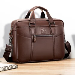 Cowhide genuine leather men's briefcase, large capacity 15 inch computer bag, business, can be carried on one shoulder