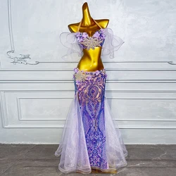 Belly Dance Set Diamond-Studded Bra Tassel Long Skirt Performance Clothing High-end Custom Suit Adult Child Competition Clothes