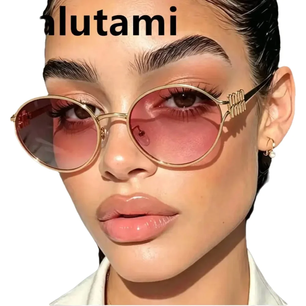 Neue modische runde Sonnenbrille mit Legierungsrahmen für Damen, Vintage-Sonnenbrille aus schwarzem Metall mit Farbverlauf, Damen-Reisebrille, Uv400, Pink