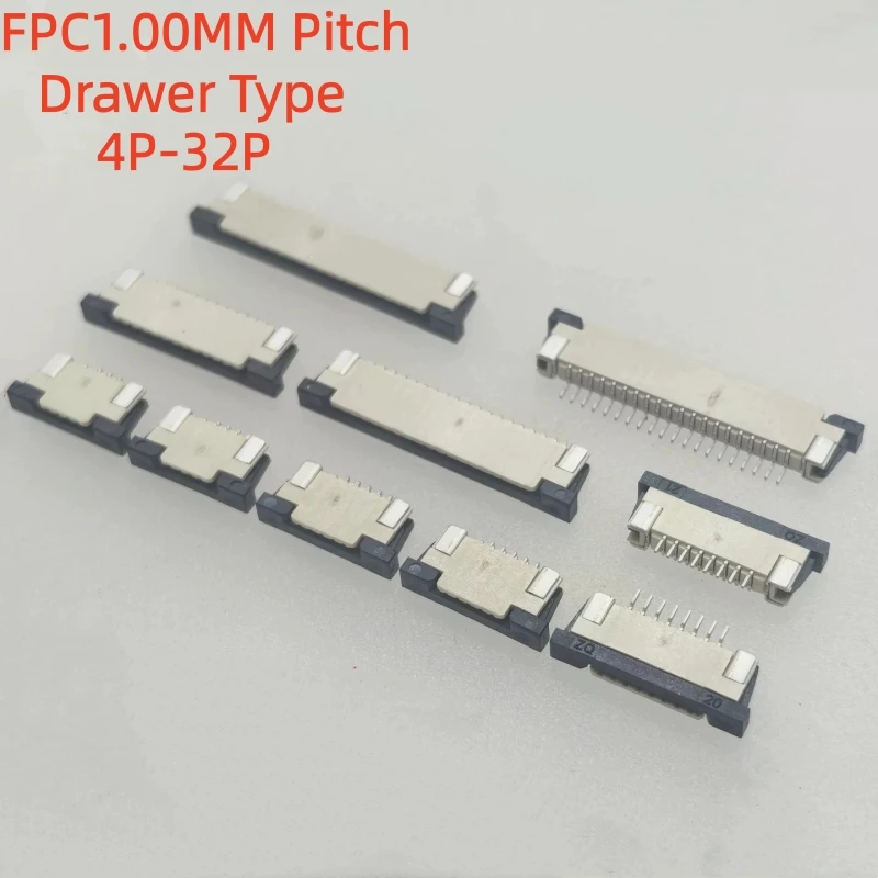 10PCS 1.0MMPitch FPC FFC Connector Drawer Type Top Contact, 4/6/8/10-32Pin Flat Flexible Ribbon Cable Socket