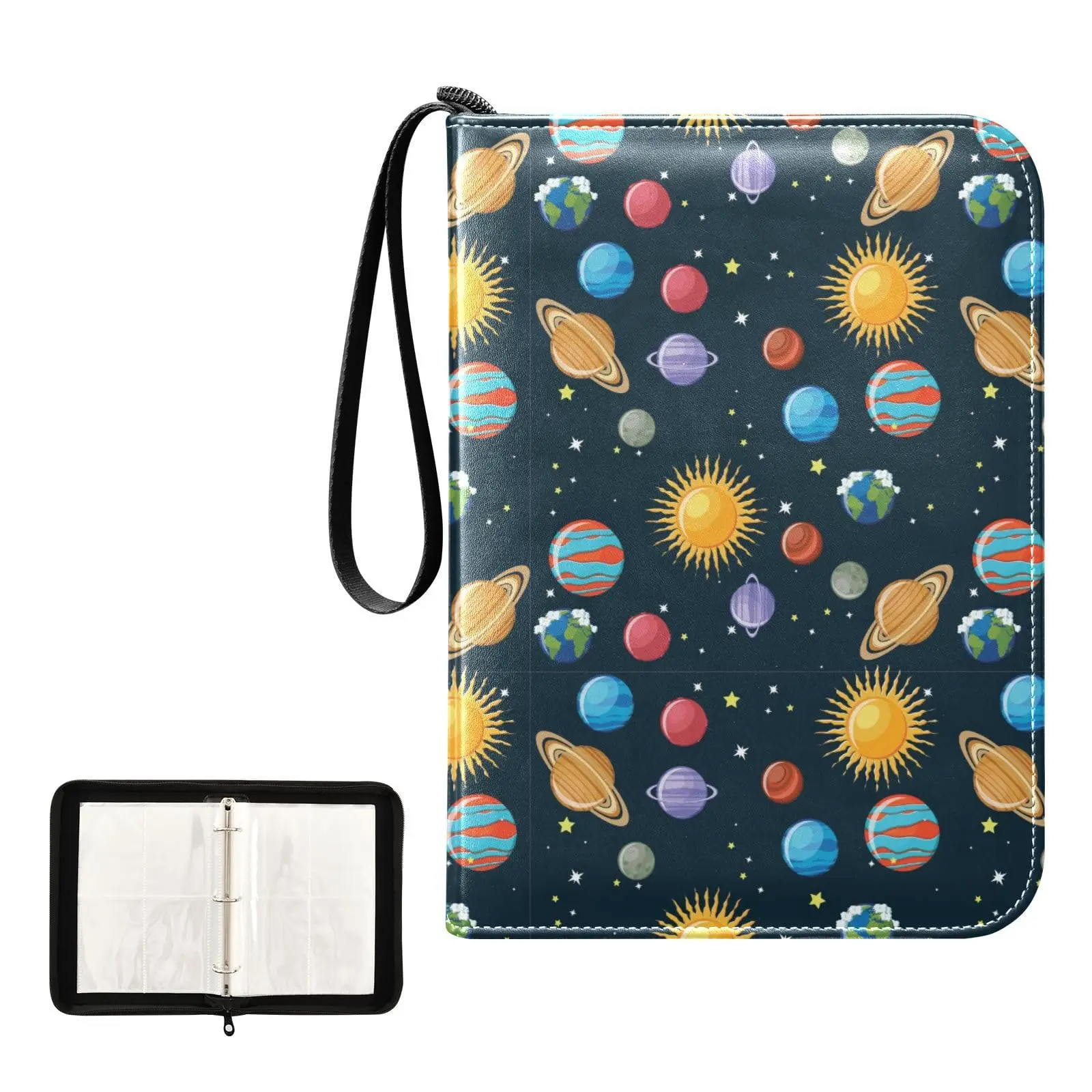 

Solar System Planets Space 4 Pocket Cards Binder, 400 Double Sided Pocket Album Sport Game Cards, Unique Card Collection Storage